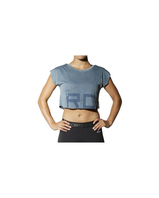 Reebok Blue Combat Spray Dye Crop T-Shirt "Stonewashed" Bk2370"