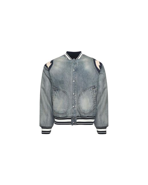 Rhude Black Denim Lightning Varsity Jacket Rhps24Ja06012305" for men