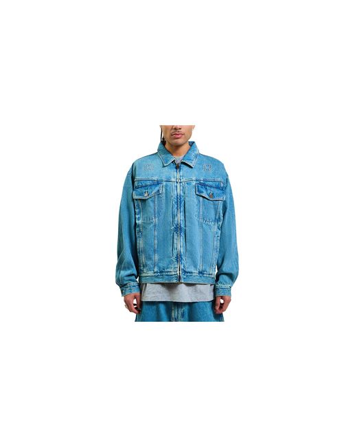 Vetements Blue Biker Crosses Zip Denim Jacket Vtm-Motw-0001" for men