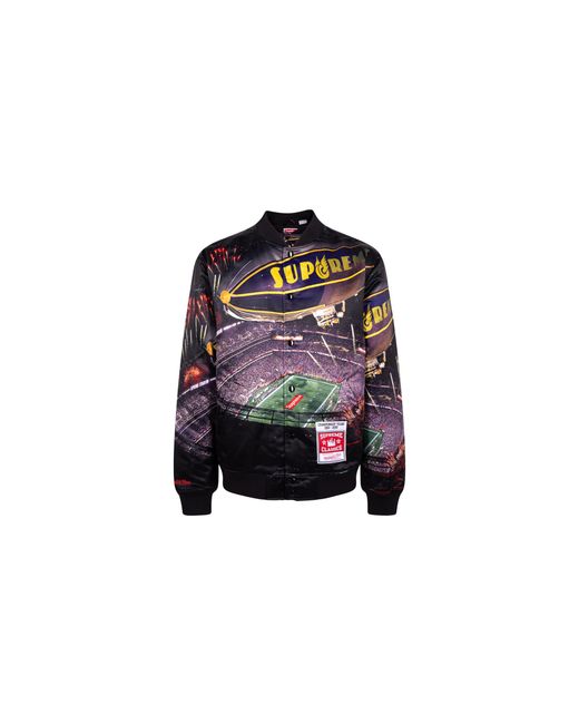 Supreme Black Mitchell & Ness Stadium Satin Varsity Jacket "Ss22" Su12000"