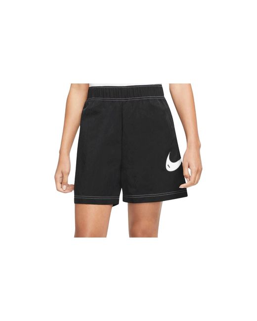 Nike Black Swoosh High Waisted Loose Shorts Dm6752 010"