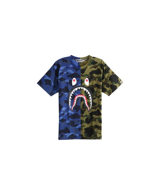 A Bathing Ape Black Split Camo Shark T-Shirt 1M30109009 Nvy" for men