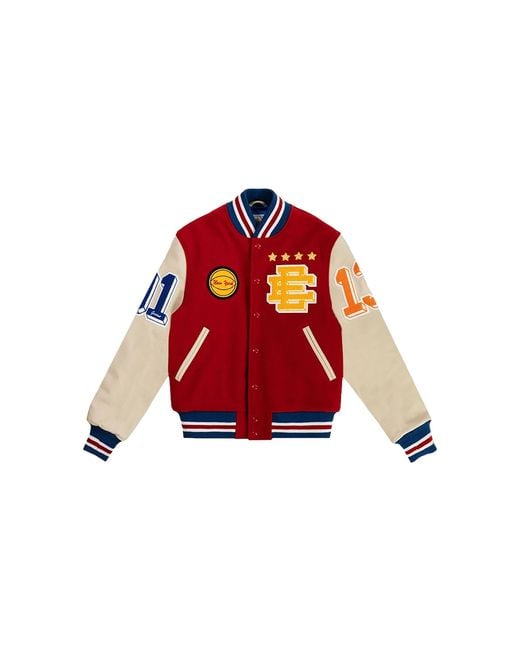 Eric Emanuel Red Ee Varsity Letterman Wool/Leather Jacket Ee828" for men
