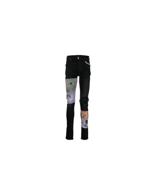 Amiri Black Bandana Art Patch Jeans "Aged" Pf22Mds021 023" for men