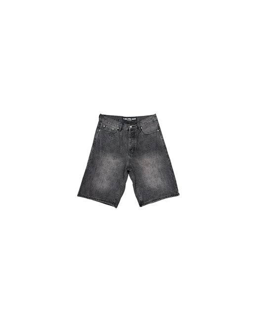 LOSTSHDWS Black Embossed Jean Shorts 10049739" for men