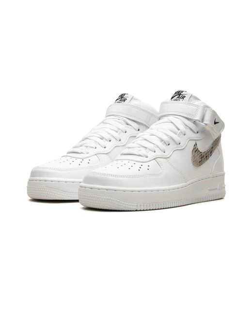 Nike Gray Air Force 1 '07 Mid "white Snake Swoosh" Shoes