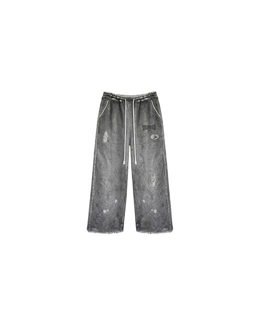 77 Studios Black Sparring Club Distressed Sweatpants 77S013" for men