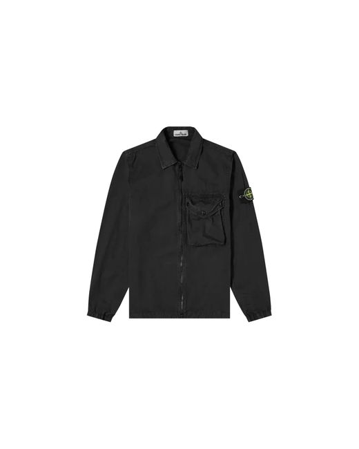 Stone Island Black Zip Pocket Overshirt 7415117Wn V0129" for men