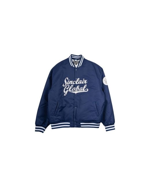 Sinclair Blue Script Logo Satin Varsity Jacket Smt188 1" for men