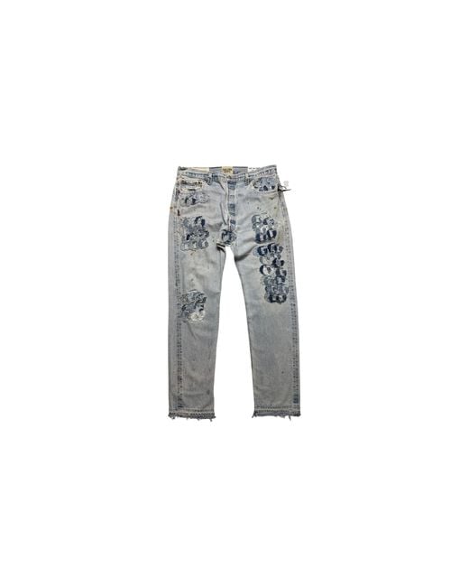 GALLERY DEPT. Black Super G Patch Paint Splatter Denim Jeans "Light Wash" Gd203" for men