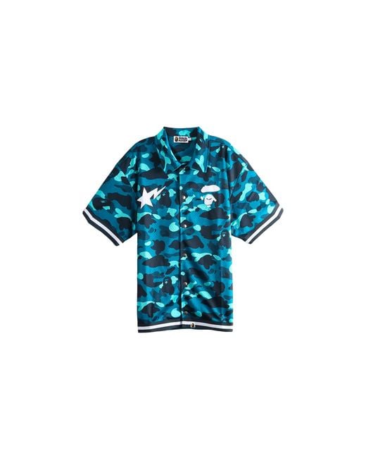 A Bathing Ape Blue Color Camo Warm Up Short-Sleeve Shirt 1M30132314 Grn" for men