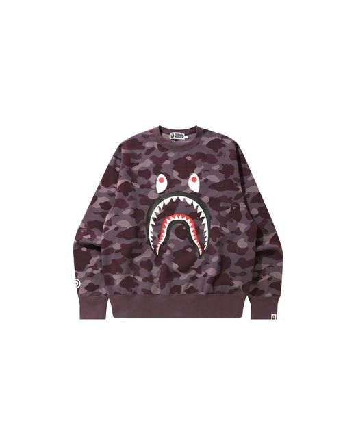A Bathing Ape Purple Color Camo Shark Relaxed Fit Crewneck Sweatshirt "Burgundy" 1H30 113 014 Burgundy" for men