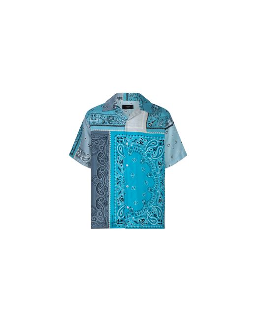 Amiri Blue Silk Bandana Print Button Down Shirt for men