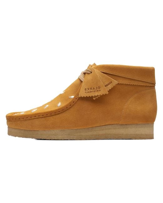 Clarks Black Vandy The Wallabee Boots "Tan Embroidery" 26175940" for men