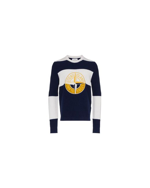Stone Island Black Compass Striped Wool Sweater 6915583B7 V0026" for men