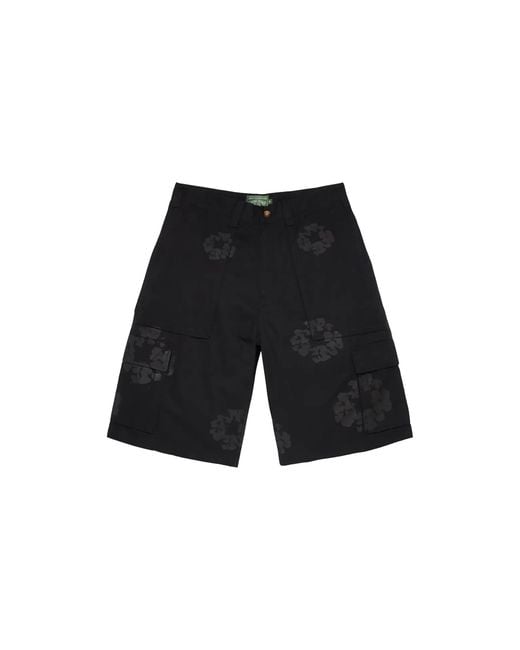 DENIM TEARS Black Mono Wreath Cargo Short Dt923" for men