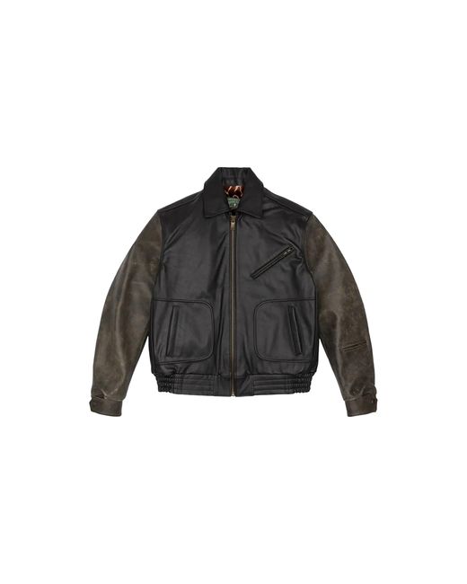 DENIM TEARS Black Leather Moto Jacket Dt455" for men