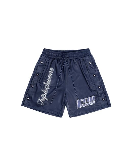 Triple Sevens Blue Nylon Button Up Shorts Ts7040" for men