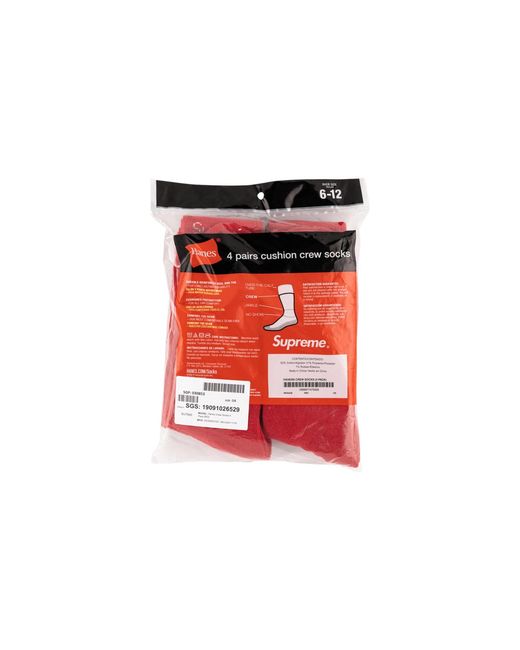Supreme Black Hanes Crew Socks 4 Pack Su7543"