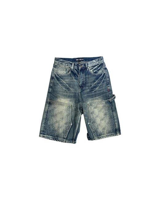 Triple Sevens Blue Monogram Denim Shorts Ts7077" for men