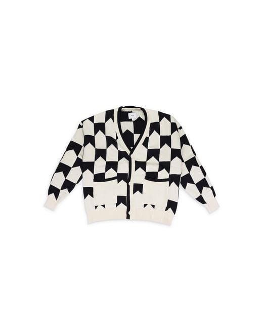 Rhude Black Chevron Checkered Knit Cardigan /Cream" Rhss24Ca01837273 Blc" for men