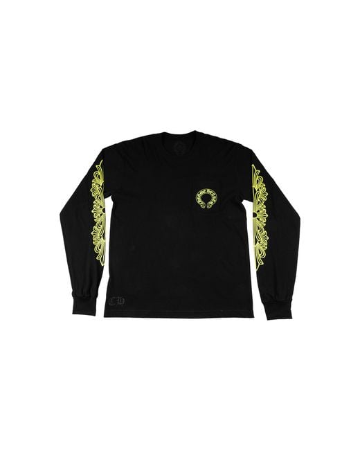 Chrome Hearts Black Floral Logo Pocket Long Sleeve T-Shirt /Neon" Chrm1255" for men