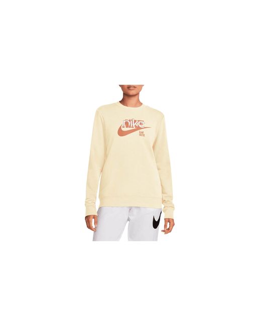 Nike Black Graphic French Terry Crewneck Sweatshirt "Coconut Milk/Amber/ Fn3628 113"