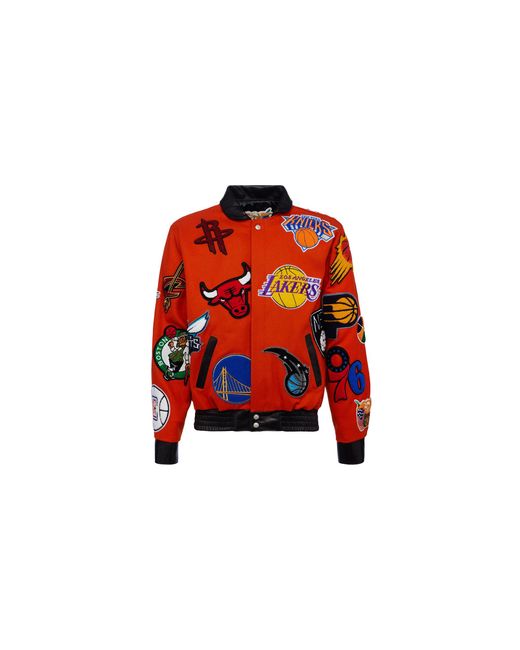Jeff Hamilton Red Nba Collage Wool & Leather Jacket Nba 101 Org"