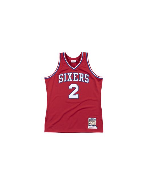 Mitchell & Ness Black Authentic Jersey 76Ers 1982 Moses Malone "Scarlet" Ajy4Lg19019 P76Scar82Mml" for men