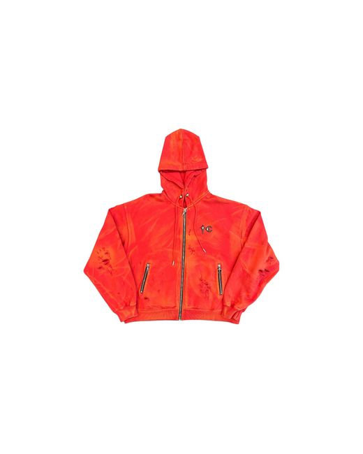 THUG CLUB Red Tc Two-Tone Washed Zip-Up Hoodie Tc26Ss0401" for men
