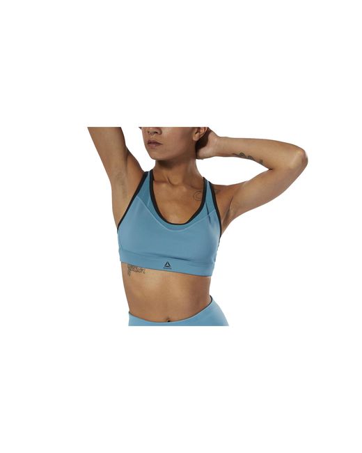 Reebok Black Studio Hero Racer Padded Sports Bra "Mineral Mist" Du4458"