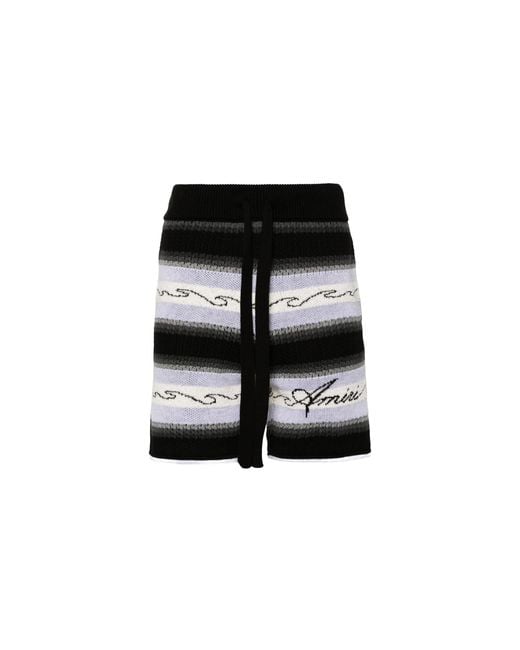 Amiri Black Wave Baja Stripe Shorts Amknsh1016 001" for men