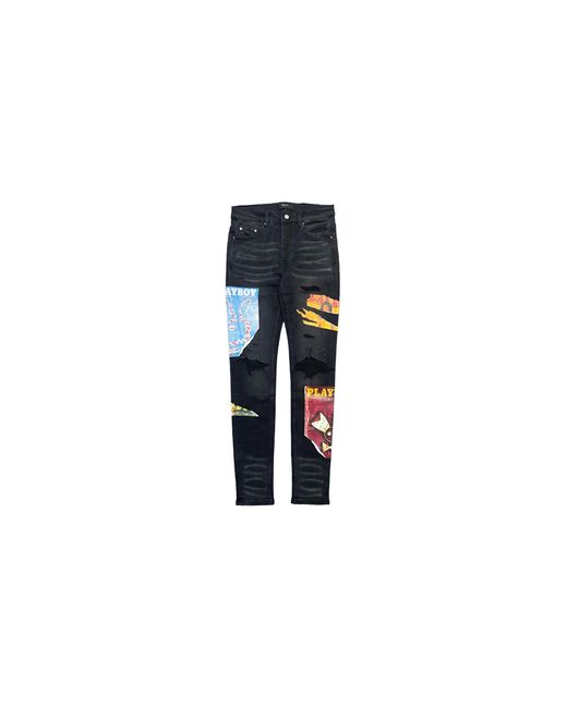 Amiri Black Playboy Magazine Printed Logo Jeans "Aged Multi" Mds081 023" for men