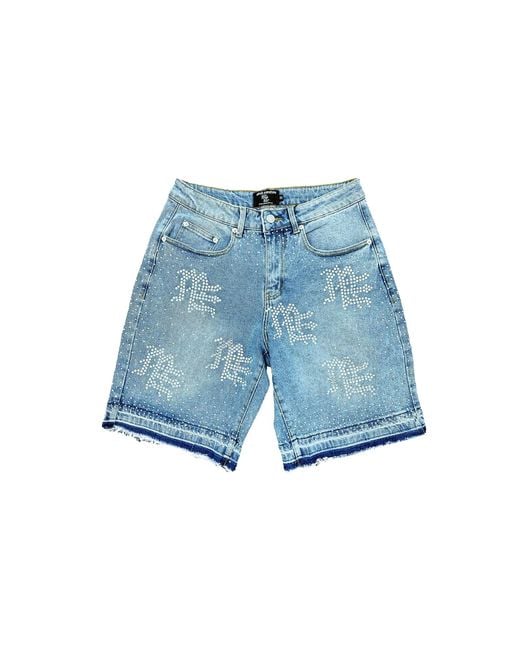 Mixed Emotions Blue Me Rhinestone Denim Shorts Mixe071" for men