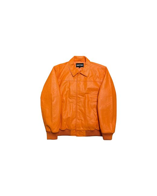 Sp5der Orange Debossed Web Leather Jacket 375" for men