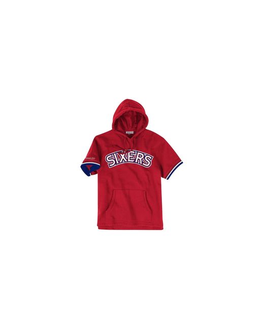 Mitchell & Ness Red Nba French Terry Short Sleeve Hoodie "Philadelphia 76Ers for men