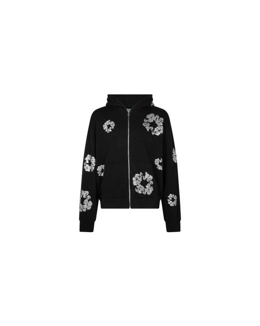 DENIM TEARS Black Cashmere Swarovski Cotton Wreath Zip Hoodie Dt075" for men