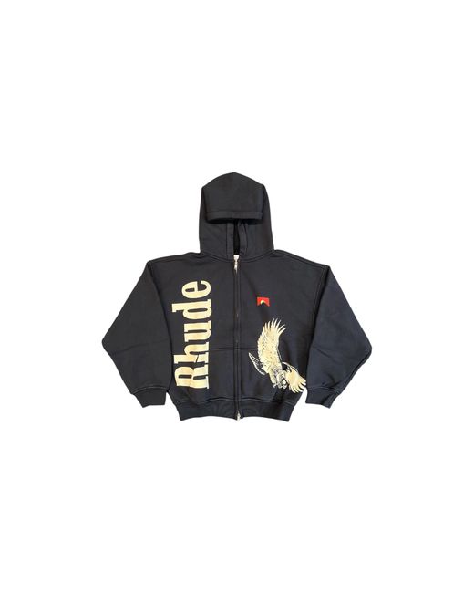 Rhude Black Eagle Pass Zip-Up Hoodie "Vintage Rhss26Ho08012 Blk" for men