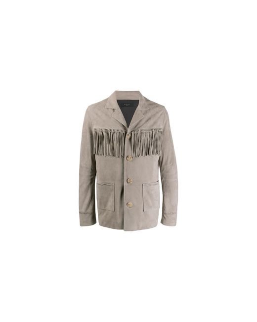 Amiri Black Fringe Suede Jacket Y0M04208Su Gry" for men