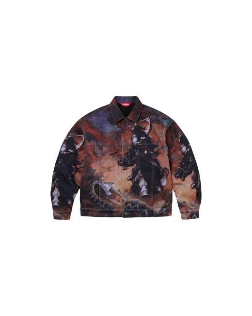 Supreme Black Frazetta Faux Shearling Lined Trucker Jacket "Fw24" Su865"