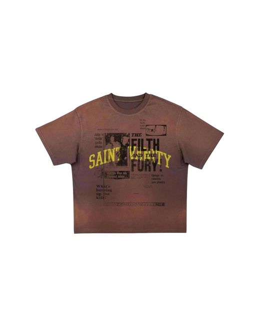 SAINT VANITY Brown Newspaper T-Shirt Sv011" for men