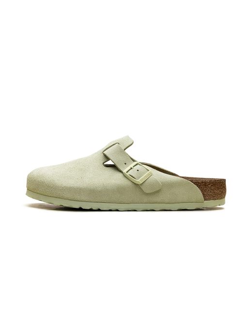 Birkenstock Black Boston Soft Footbed Suede Leather "Faded Lime for men