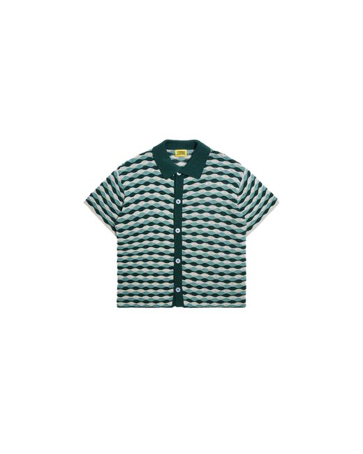 DIET STARTS MONDAY Green Beach Wave Crochet Ss Woven Button Shirt Dsm Sum24 003" for men
