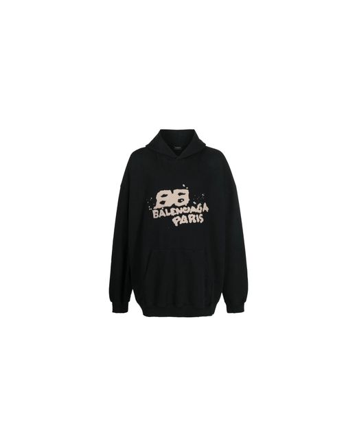 Balenciaga Black Dirty Bb Paris Logo Hooded Sweatshirt 620973 Tnvq1 1059" for men