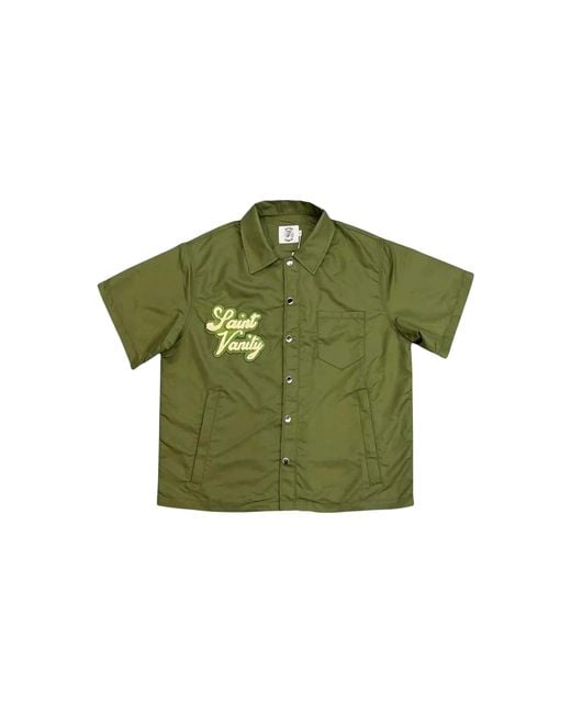 SAINT VANITY Green Nylon Button-Up Shirt Sv003" for men