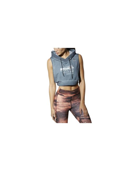 Reebok Black Combat Glory Crop Top Hoody "Stonewash" Bk3881"