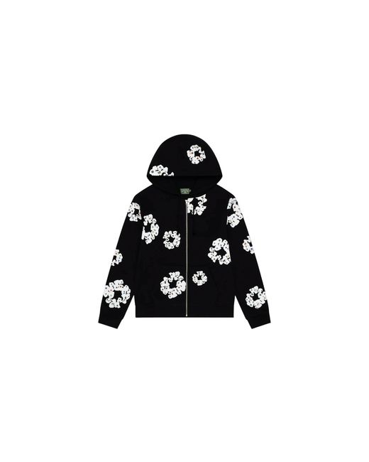 DENIM TEARS Black Cotton Wreath Rhinestone Studded Zip Hooded Sweatshirt Dt591" for men