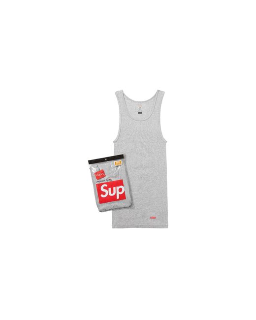 Supreme Black Hanes Tagless Tank Tops (3 Pack) "Heather" Su26905"
