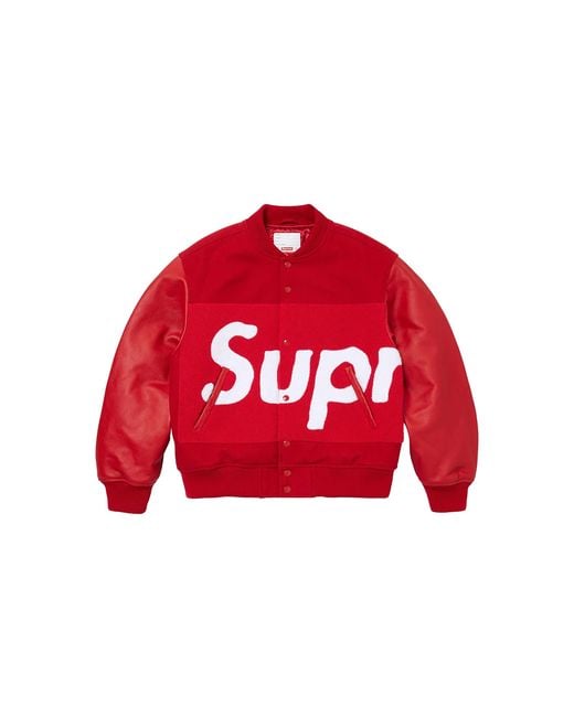 Supreme Red Big Logo Chenille Varsity Jacket "Ss24
