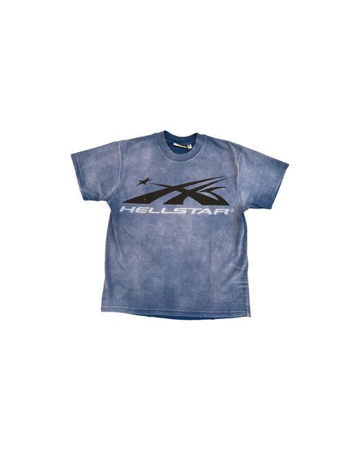 HELLSTAR Blue Classic Rhinestone Logo T-Shirt Hsr301" for men